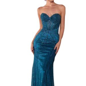 NWT Portia Scarlett PS25313 Shimmer Prom Dress Teal 10